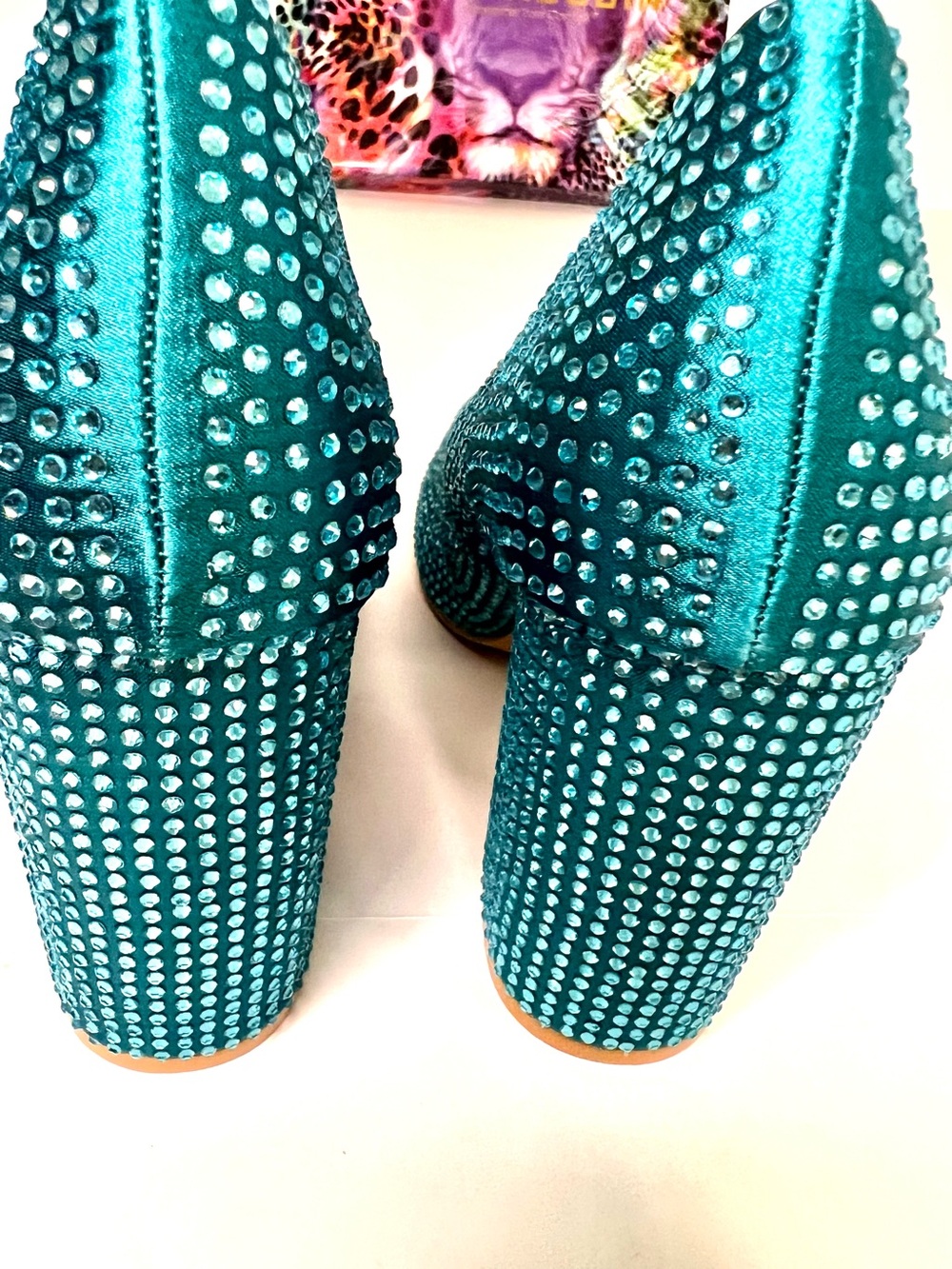 Cape Robbin Turquoise Crystal Block Heel Pumps - Picture 12 of 12
